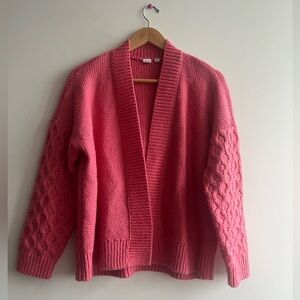 Gap Cozy Pink Chunky Knit Cardigan Sweater | Cable Sleeve | Cottagecore | Large